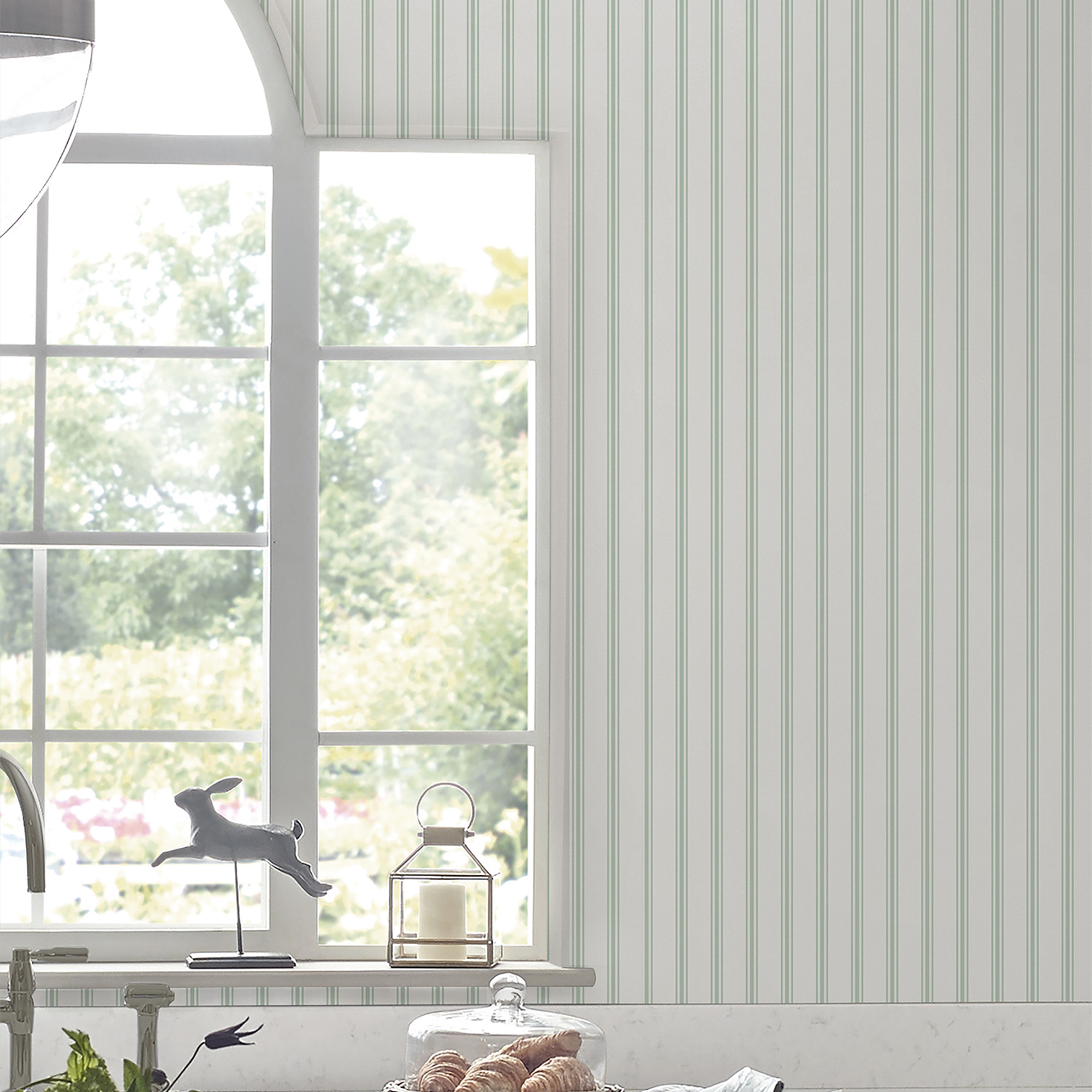 Farnworth Stripe Wallpaper 118483 By Laura Ashley In Sage Green